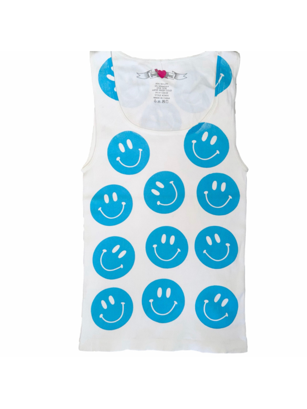 NOS Vintage Y2K Women's Sm/Med Heart Soul Blue Smiley Faces Tank Top